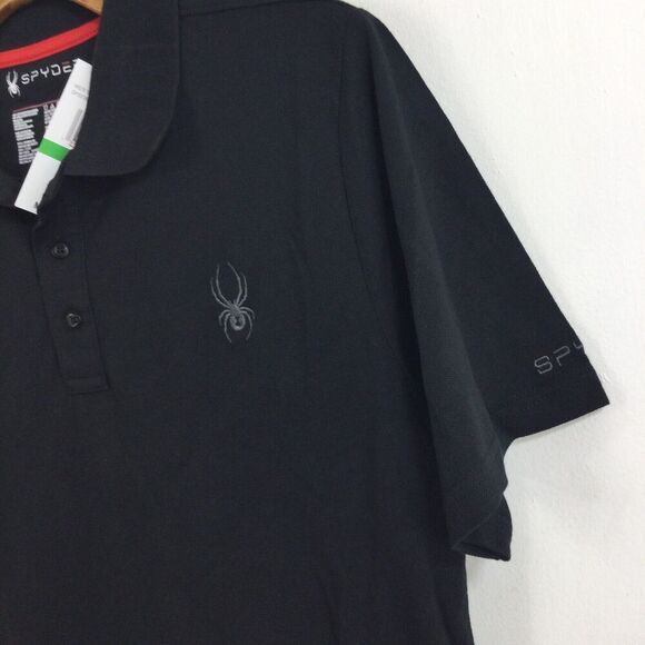 Spyder Mens Short Sleeve 1/4 Button Collared Polo Shirt Black Size Large NWT - Picture 2 of 6